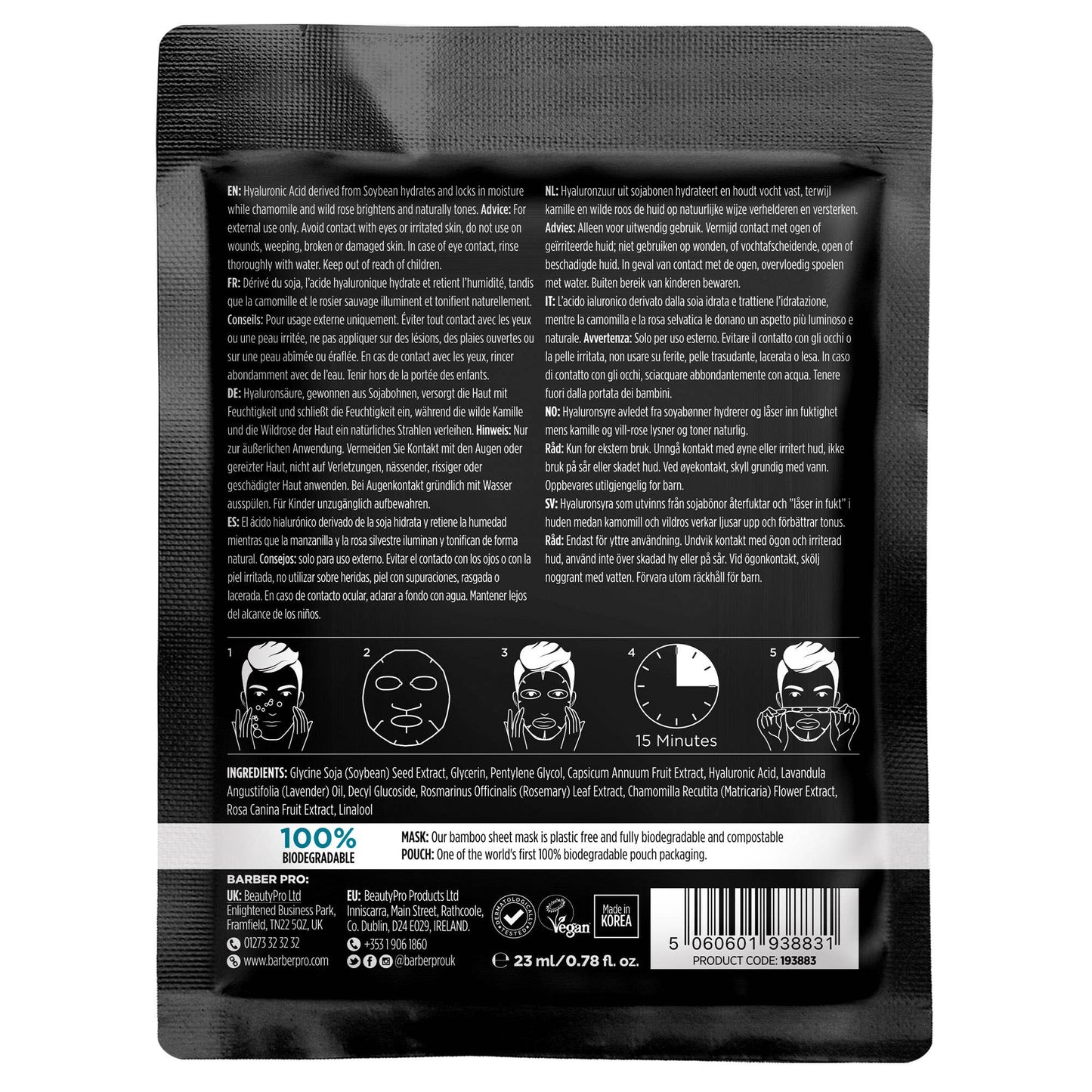 BARBER PRO HYDRATING Face Sheet Mask - 100% Biodegradable