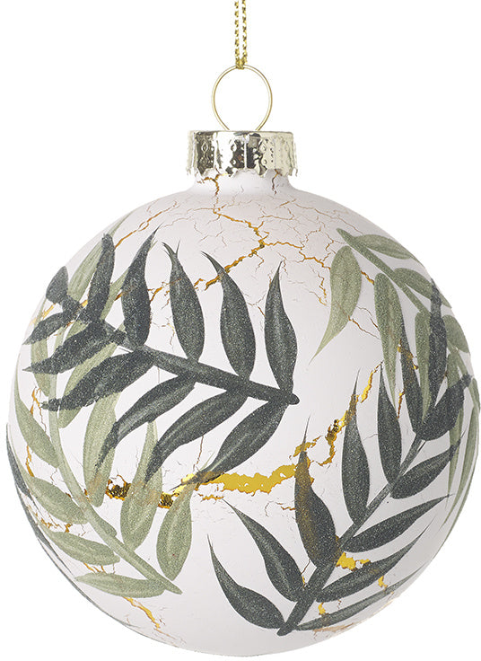 Gold and Green Leaf Bauble, 8cm