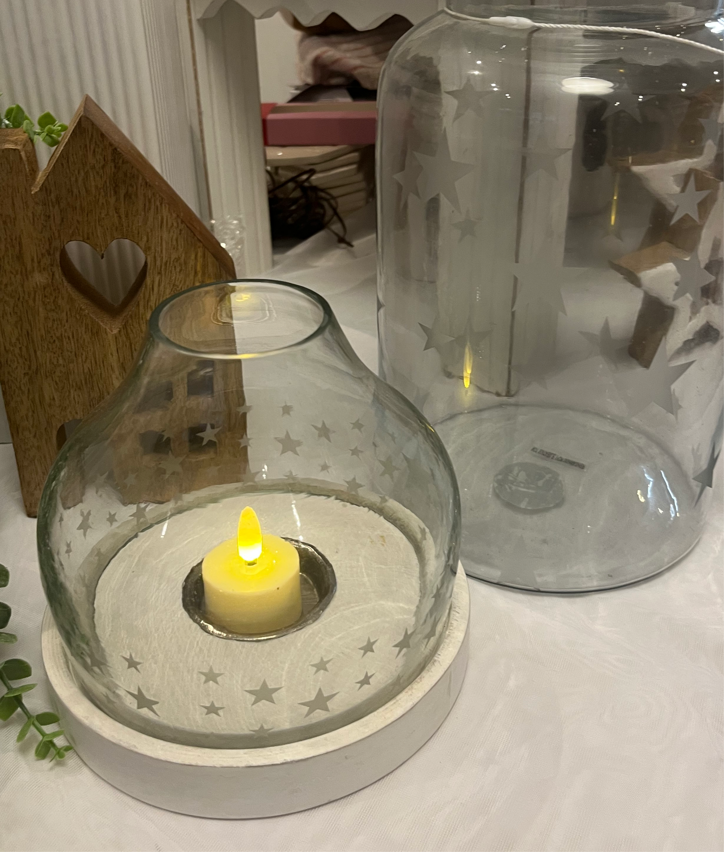 Hurricane Frosted Star Candle Holder
