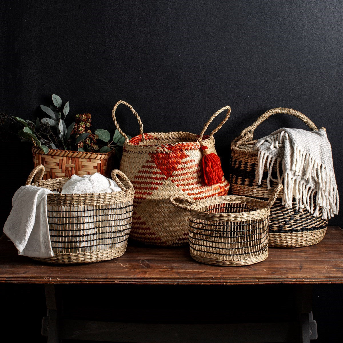 Sea grass open weave baskets -set of 2