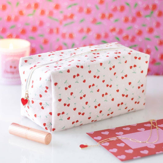 Heart Cherry Print Valentine's Day Makeup Bag