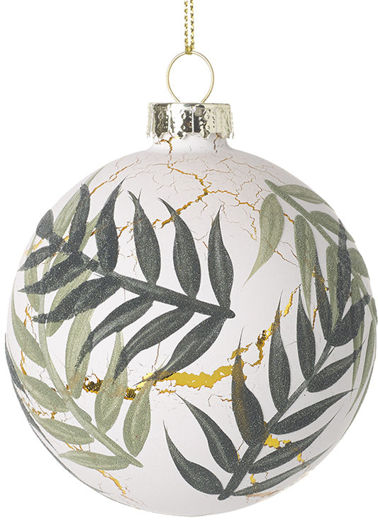 Gold and Green Leaf Bauble, 8cm