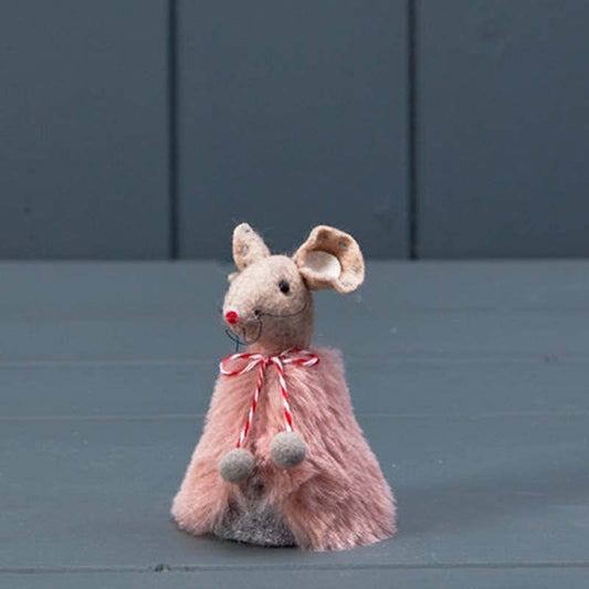 Grey Fabric Mouse In Pink Cape