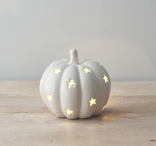 Ceramic White Tealight Holder Pumpkin, 10.8cm
