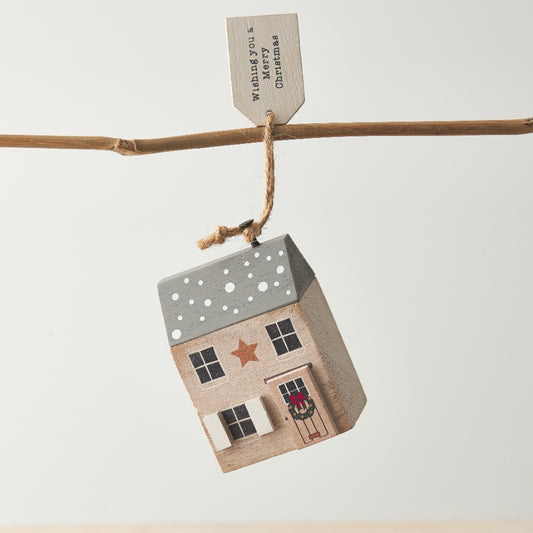 'Wishing You A Merry Christmas' Wooden House, 8cm