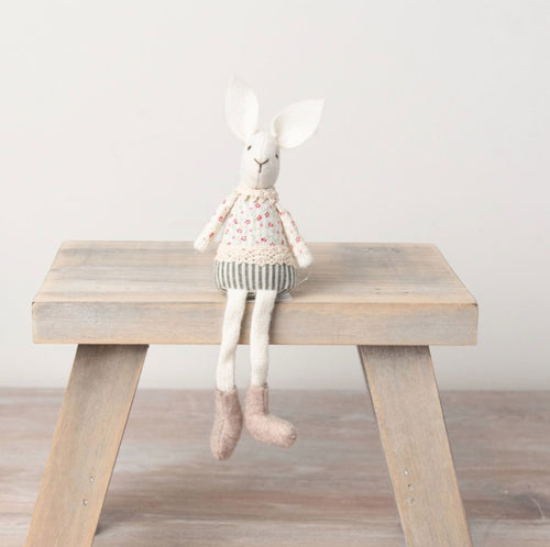 Knitted Rabbit With Floral and Pinstripe Detail
