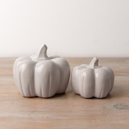 Pale Grey Ceramic Pumpkins - Two Options