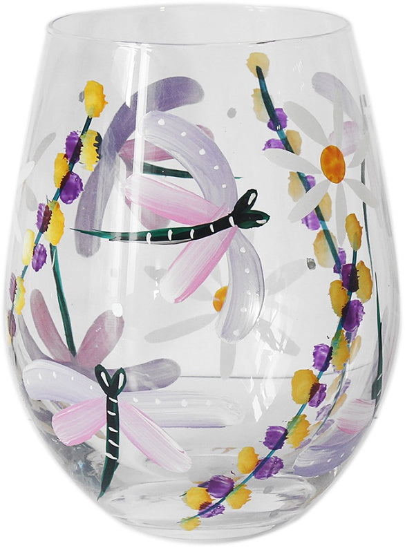 Dragonflies & Daises Stemless Wine Glass