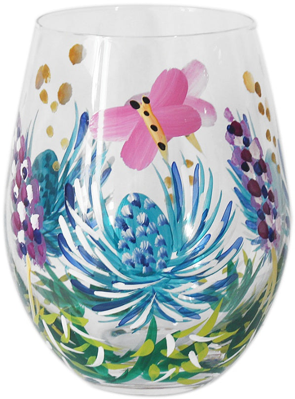 Thistles & Butterflies Stemless Wine Glass