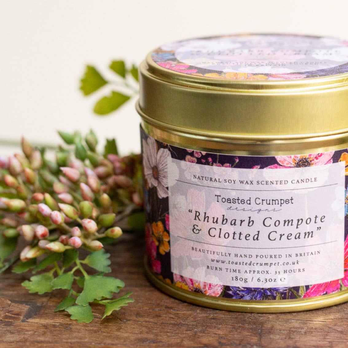 Rhubarb Compote & Clotted Cream Candle in a Matt Gold Tin