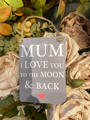 Mum 'I Love You To The Moon And Back' Mini Metal Sign