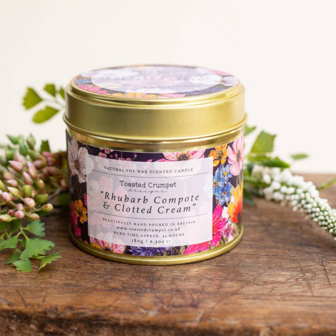 Rhubarb Compote & Clotted Cream Candle in a Matt Gold Tin
