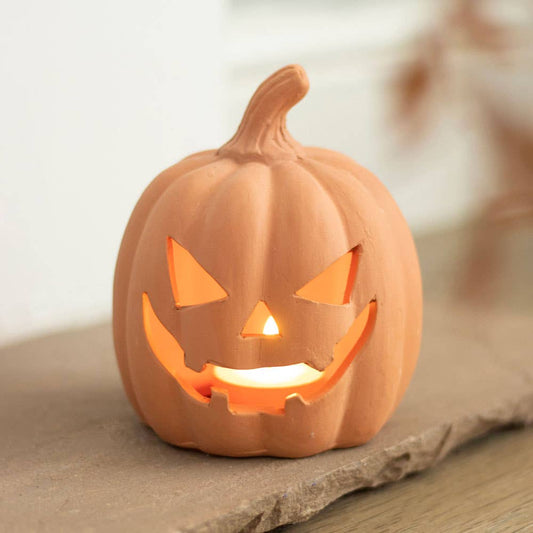 Terracotta Halloween Pumpkin Decoration - 12.5cm