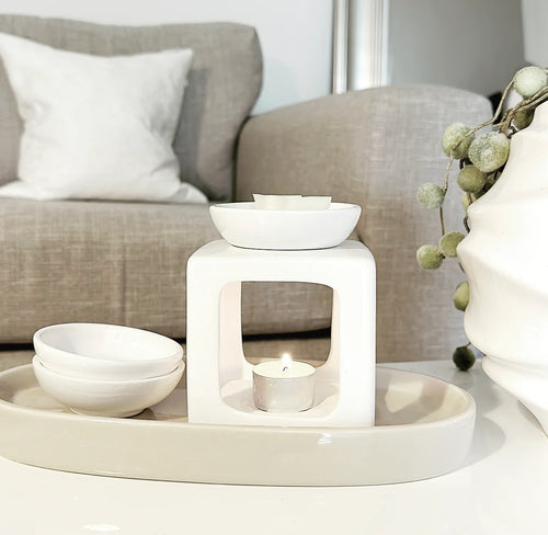 Milan Trio Gloss White Ceramic Wax Burner With Three Dishes