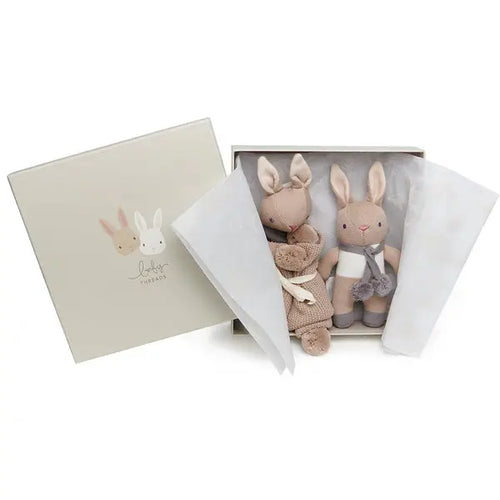 Taupe Bunny Rattle And Comforter Boxed Gift Set