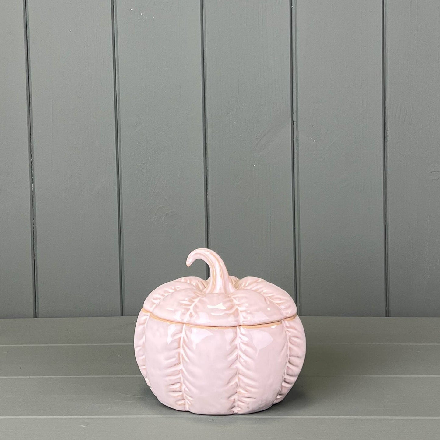 Glazed Grey Ceramic Pumpkin Jar With Textured Detail