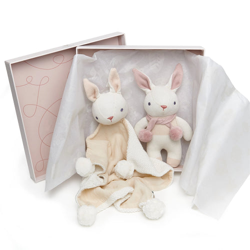 Cream Bunny Rattle And Comforter Boxed Gift Set