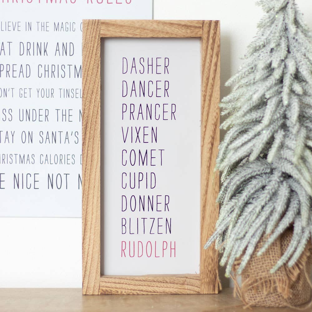 Reindeer Names Wooden Christmas Sign