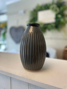 Large Grooved Black/Grey Vase