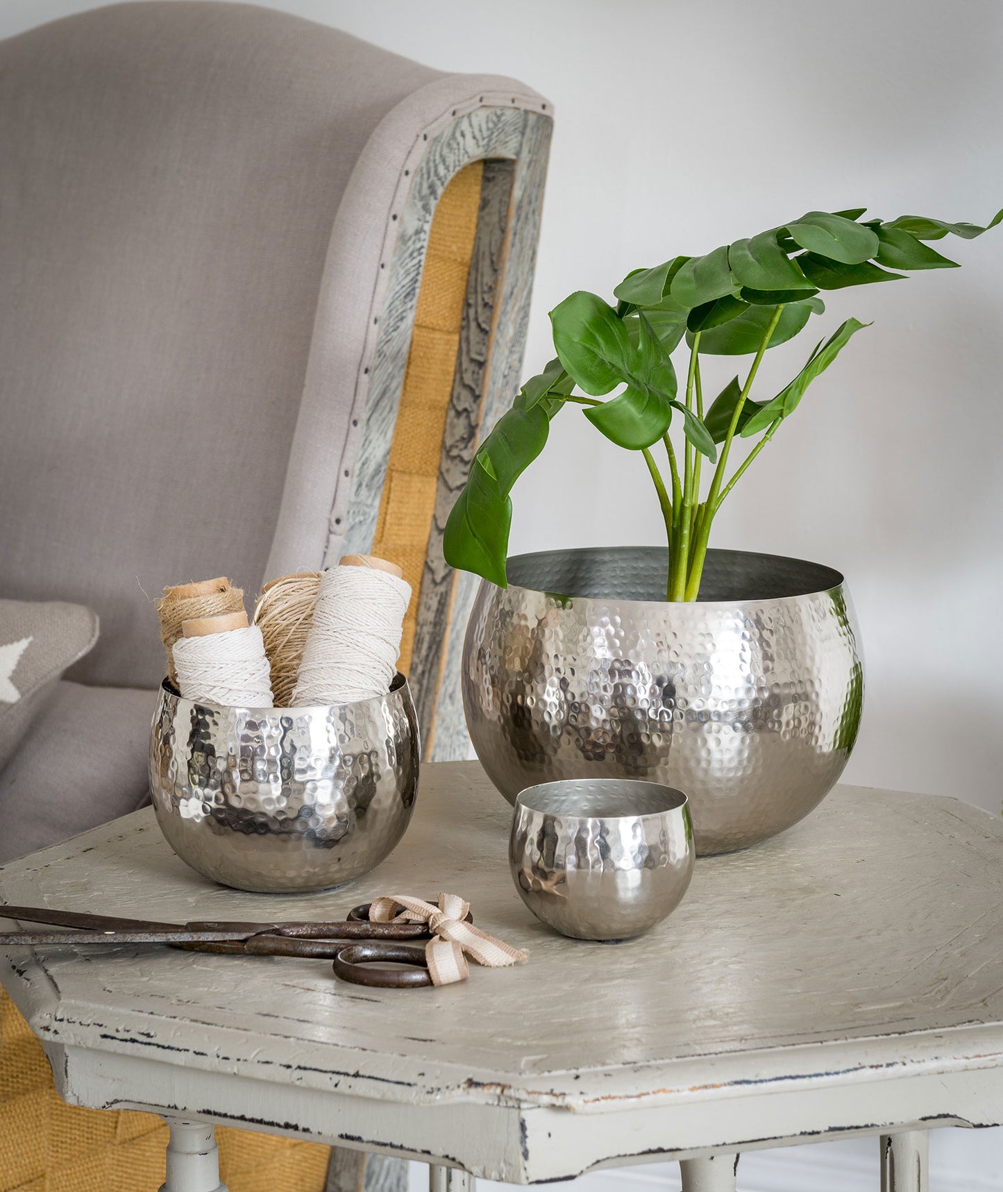 Set Of Three Hammered Nickel Planters