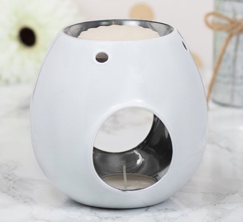 White Round Glass Wax And Oil Warmer