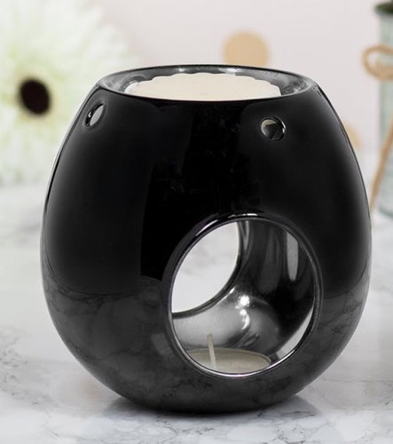 Black Round Glass Wax And Oil Warmer