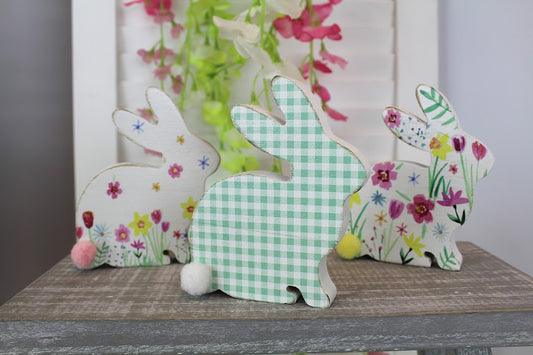 Bunny Gingham Wooden Block - very slightly damaged.