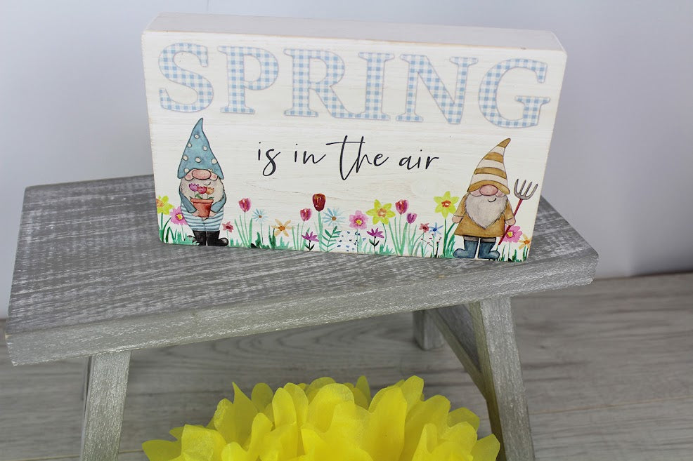 Spring Gnome Wooden Block