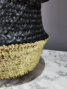Black and Gold Toulouse Sequin Basket - Large