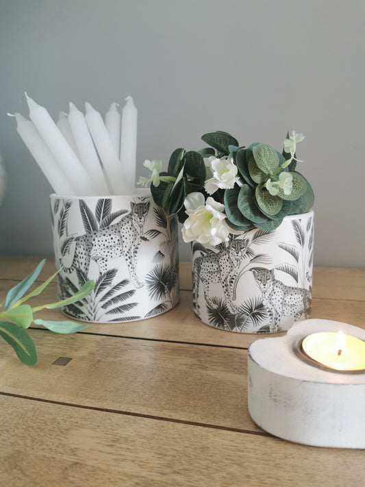 Monochrome Cheetah Pots - Two Sizes