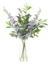 Load image into Gallery viewer, Lavender And Stock Floral Arrangement In Tall Glass Vase