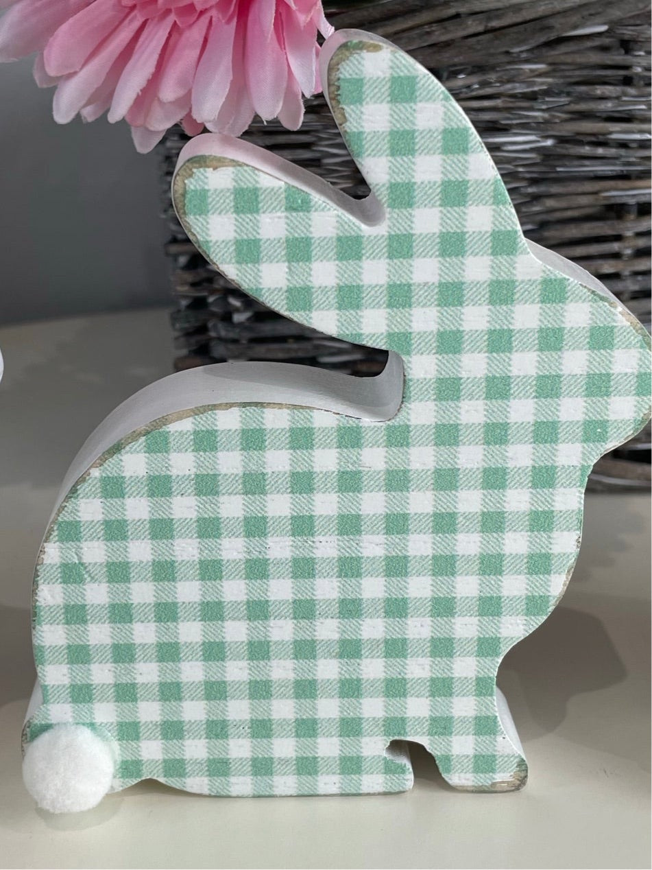 Bunny Gingham Wooden Block - very slightly damaged.