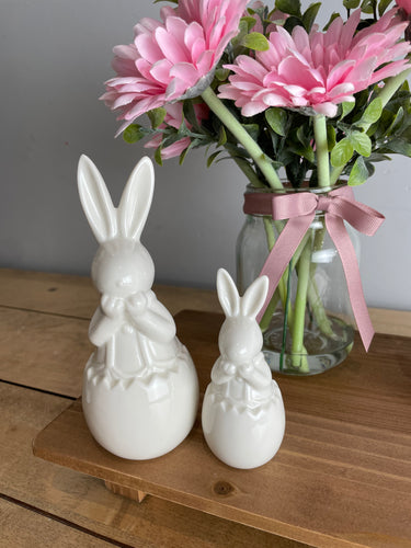 White Ceramic Rabbit In Egg Cup - Two Sizes