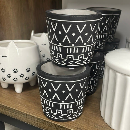 Monochrome Aztec Pot - Two Options