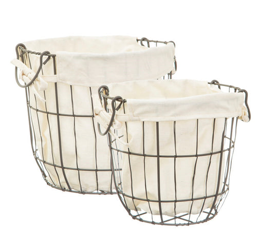 Round Wire Storage Baskets With Lining - Set Of Two