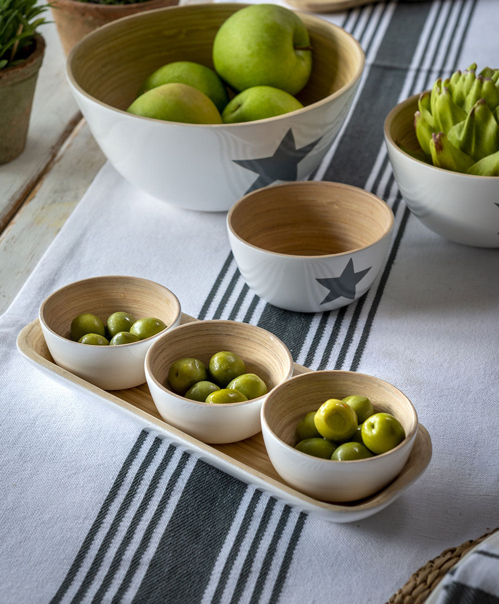 Bamboo Dipping Bowls And Tray - Set Of 4