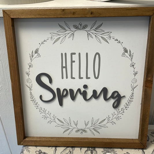 Hello Spring Wooden Plaque